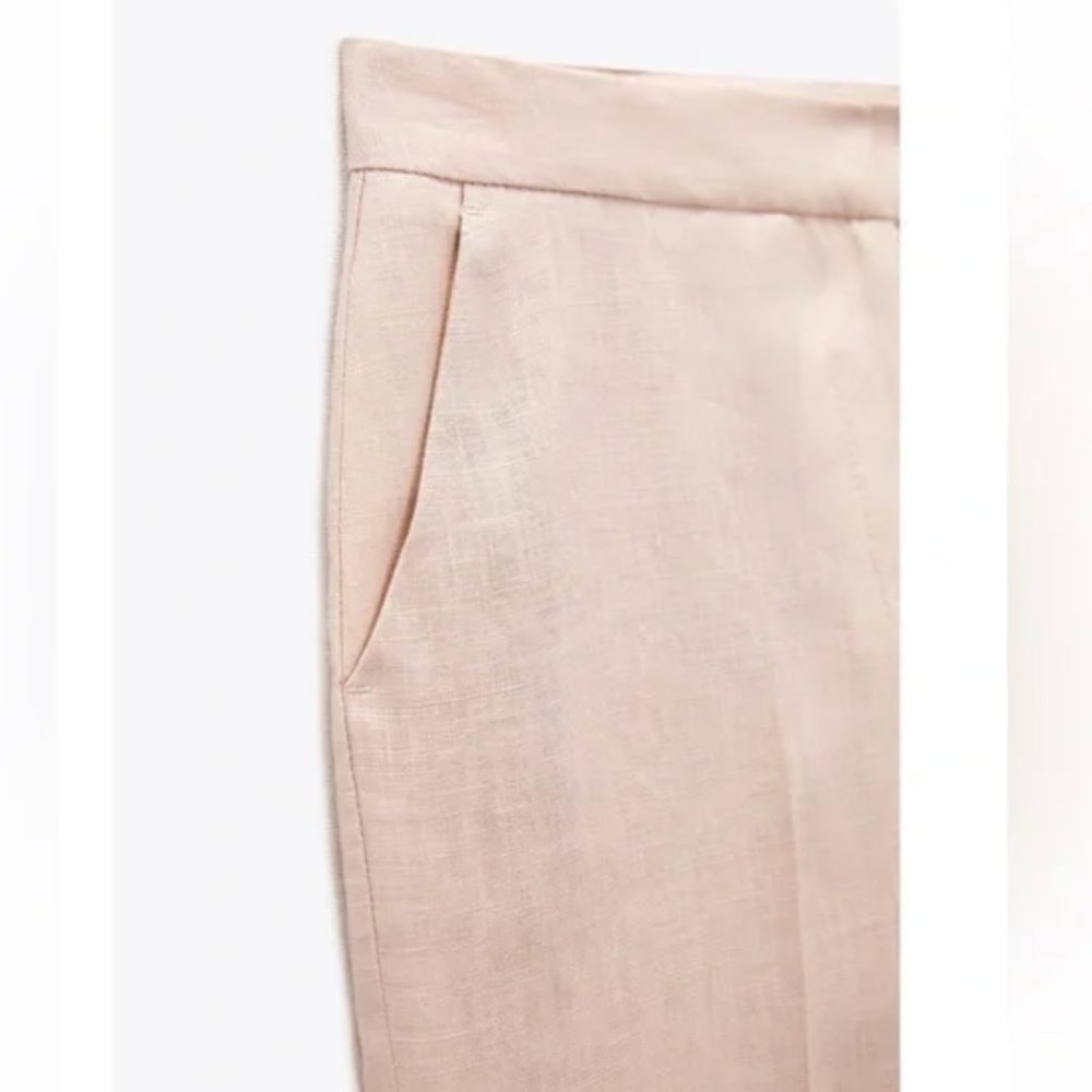 NWT Zara suit 100% linen straight cut blazer + straight leg pants beige-pink - Picture 5 of 12